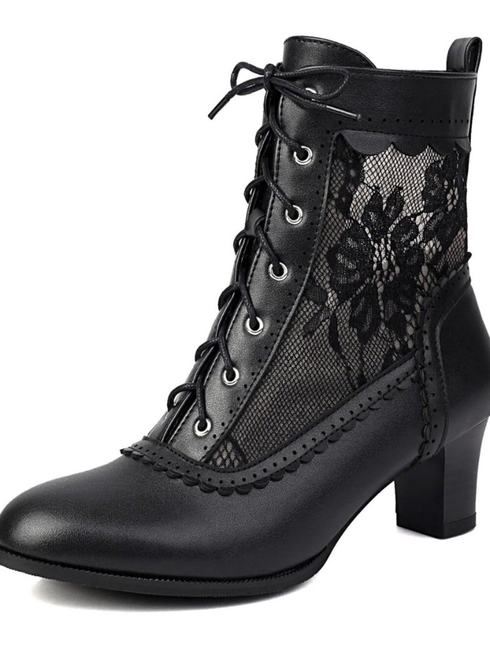 Women's Victorian Lace-Up Ankle Boots Vintage Witch Costume Booties with Side